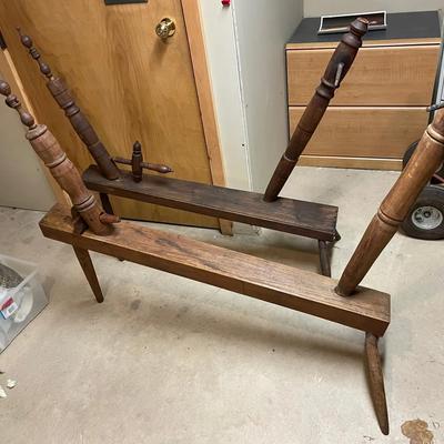 Two Antique Spinning Wheels (missing The Wheels)