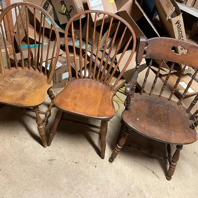 Three Early American Styled Wood Chairs