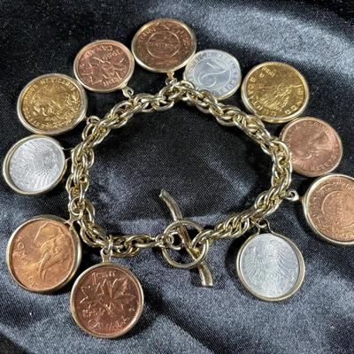 Vintage Foreign Coin Charm Bracelet