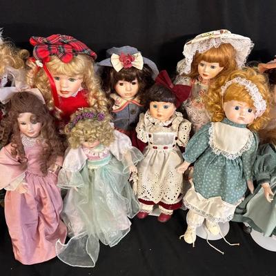 RJ537 - vVintage Porcelain Dolls, Unboxed, Miscellaneous Group. 10 Dolls.