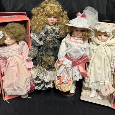RJ521 - Bradley Porcelain Dolls, 6 Dolls, Boxed and Unboxed