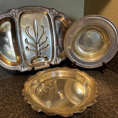 3 Silver Plated Circular Serving Trays