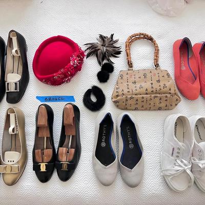 Designer Shoe Collection, Vintage Hat, Ferragamo Bamboo Purse & Rothy's