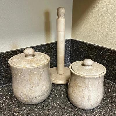 Marble Kitchen Canister Set with Paper Towel Holder