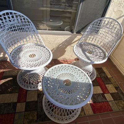 Wicker Patio Chairs & Small Table With Glass top 