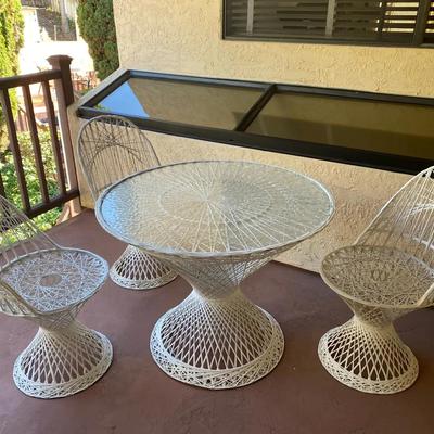 Large Wicker Patio Table With Glass top & 3 Chairs