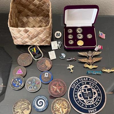 Military Challenge Coins, Pins & Notre Dame Memorabilia Collection