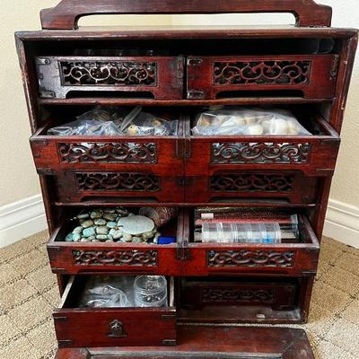 Antique Chinese Scholars Chest Filled With Beads