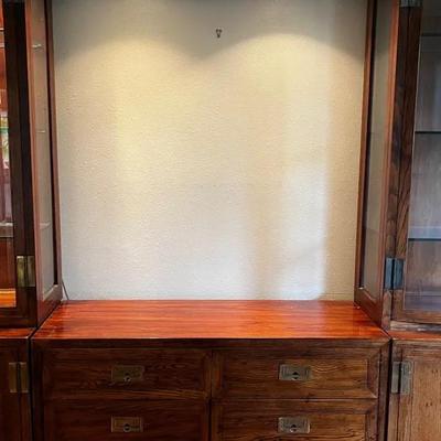 Henredon Scene One Campaign Style Small Dresser & Top Wood Light Bar