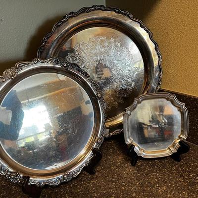 3 Engraved Silver Plated Serving Platters