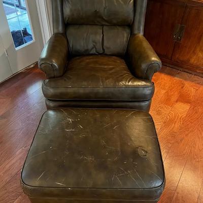 Brown Leather Chair & Ottoman