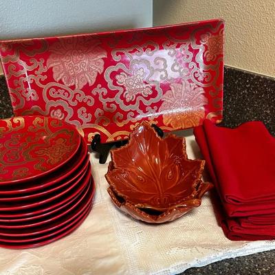 Pottery Barn Christmas Platter, 8” Dishes & 2 Fall Dishes