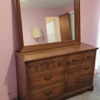 Wood Dresser And Mirror