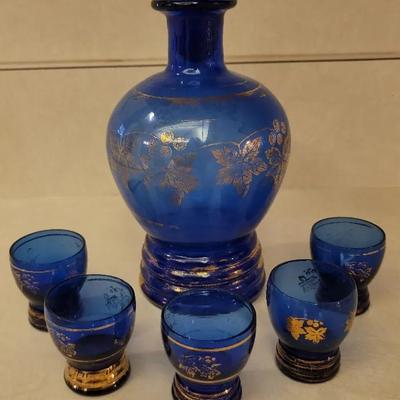 Cobalt Blue With Gold Accent Decatur And 5 Cups