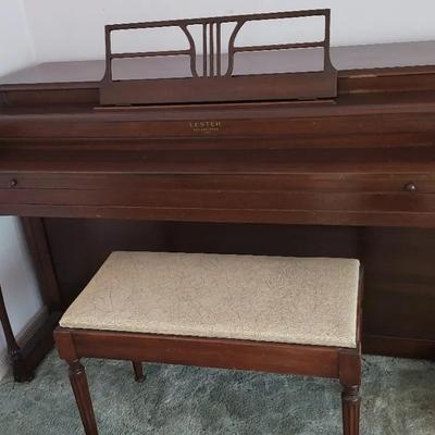 Vintage Lester Upright Piano And Stool