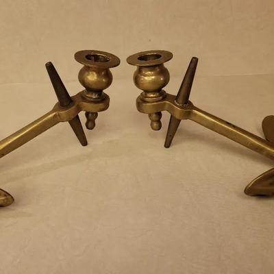 Pair of Vintage Solid Brass Anchor Candle Stick Holders Nauctical Decor