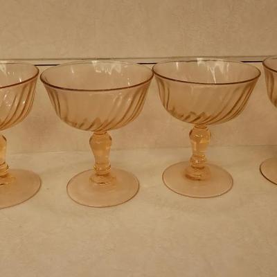 4 Rosaline Luminarc Pink Swirl Glass Champagne France Arcoroc