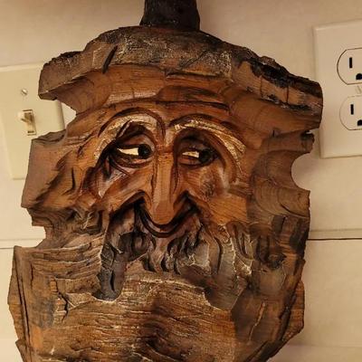 Hand-carved Folk Art Wood Spirit or "old man of the forest" Wall Hanging