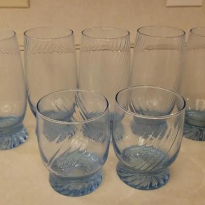 Libbey Blue Swirl Footed Drinking Glasses
