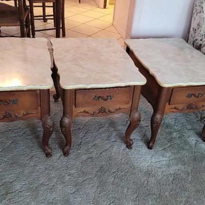 3 French-style Carved Wood Nightstands/End Tables