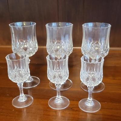 Set Of 3 Cristal D'Arques Longchamp Liqueur and Water Goblets/Wine Glasses