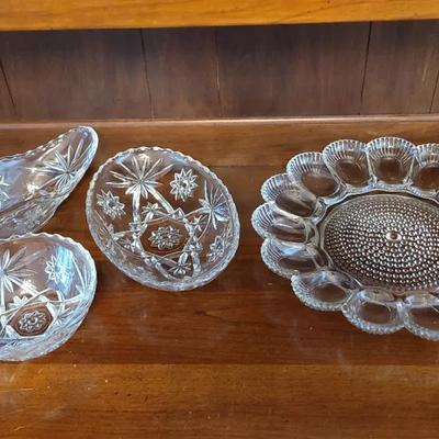 Anchor Hocking Star Of David And Indiana Glass Hobnail Clear Deviled Egg Plate