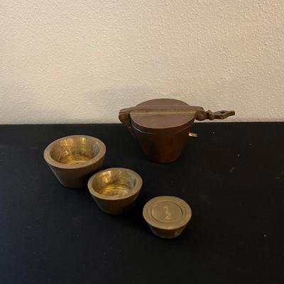 Sale Photo Thumbnail #146: Antique Brass Nesting Apothecary Scale Weights/Measures Cups