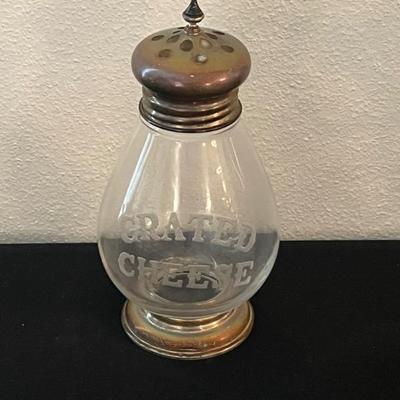 Sale Photo Thumbnail #153: Antique Frank Whiting Sterling Silver Etched Glass Grated Cheese Shaker Jar