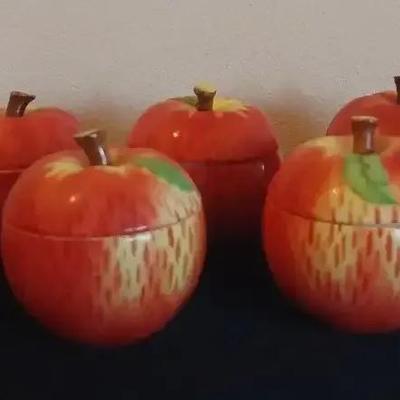 Apple Pottery Trinket Box or Candy Containers Czechoslovakia