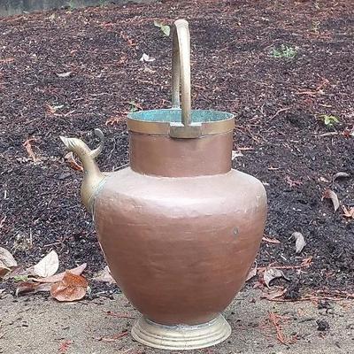 Large Early 1900s Italian Hand Hammered Copper Pitcher w/ Serpent Spout