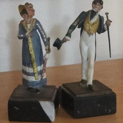 Cast Iron Figurines on Stone Bases-Period Costume