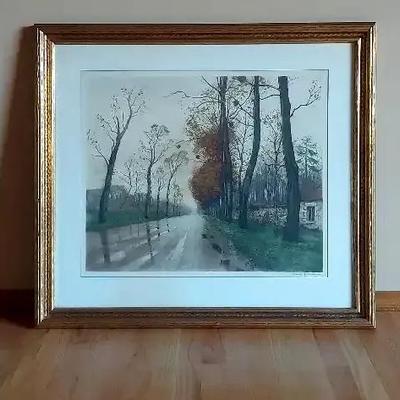 Hand-colored Etching Henri Jourdain (1864-1931), "Canal en Automne"  Appears to be Pencil Signed 
