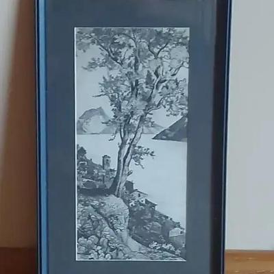 Etching titled "Gandria"  Carl Strauss (1873-1957) 1913