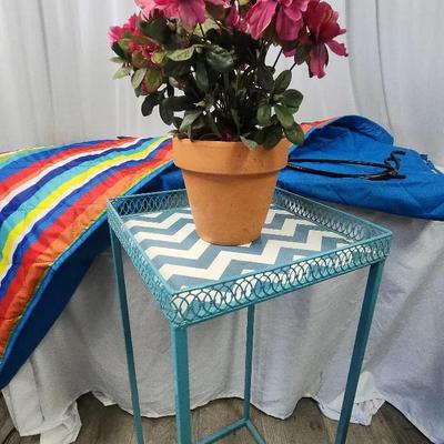 Plant Stand, Zippered Picnic Blanket, Four Small Sheppard's Hooks 