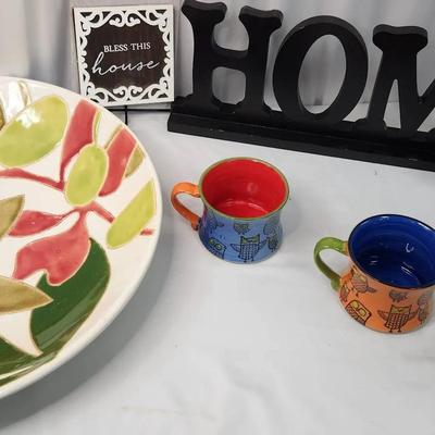 Large Decorative Ceramic Floral Bowl & Owl Themed Decor,