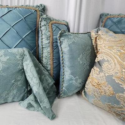 Bedroom Throw Pillows, European Pillows, Teal & Gold Color