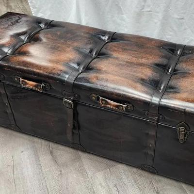Rustic Brown Vinyl Storage Chest With Buckles