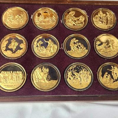 The Danbury Mint Life Of Jesus 24k Plated Over Sterling Limited Proof Edition Collectible Coin Set