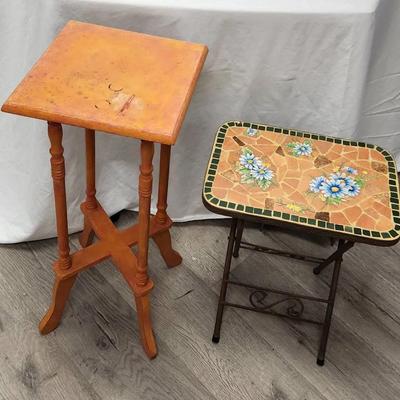 Mosaic Plant Stand & Painted Orange Plant Stand 