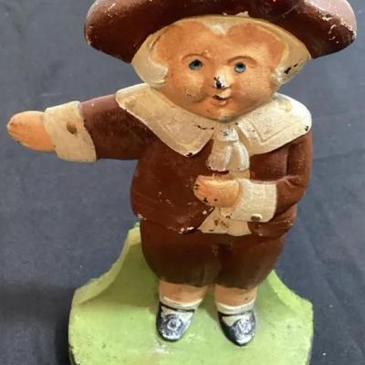 Antique Cast Iron Doorstop CJO-Judd Colonial Boy Man Minuteman Rare