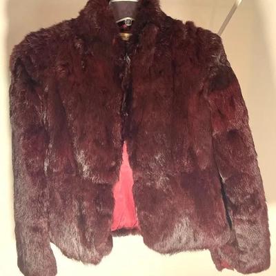 Burgundy Rabbit Fur Jacket with Satin Lining