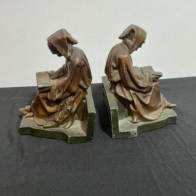 Vintage Cast Monk Bookend Pair – Reading Monks
