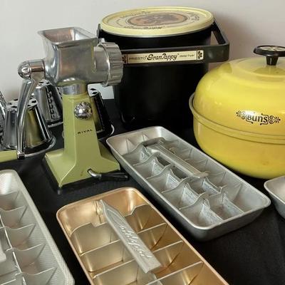 Have A Retro Cookout - Rival Kitcheneer Grinder, Mirro Bun Warmer, Ice Trays And Fryer From The Past