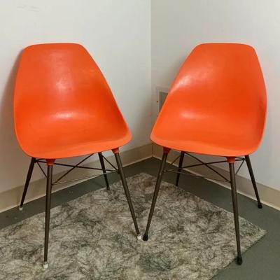 Pair of Vintage Orange Mid-Century Modern Plastic Chairs