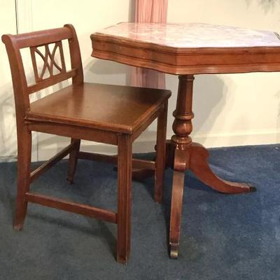 Marble-Top Pedestal Table And Wooden Side Chair