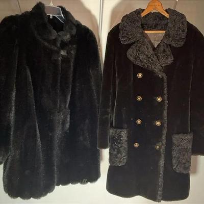 Lot of 2 Vintage Faux Fur Coats