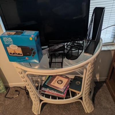 Utility table w/monitor and misc,