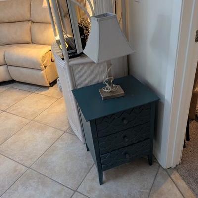 One of pair green/blue end tables