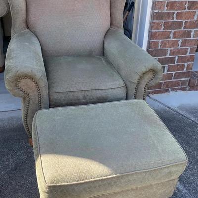 Flexsteel Olive Green Wingback Chair with Matching Ottoman