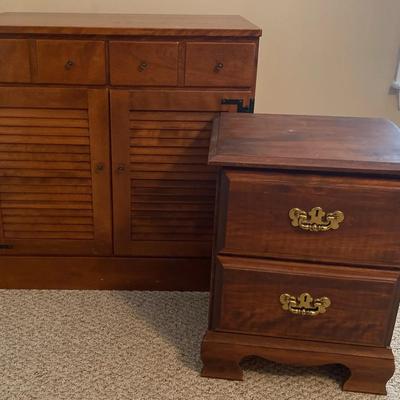 Ethan Allen Maple Table Cabinet & Wooden Nightstand